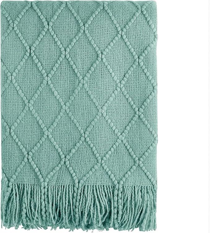 BOURINA Throw Blanket Textured Solid Soft Sofa Throw Couch Cover Knitted by BOURINA