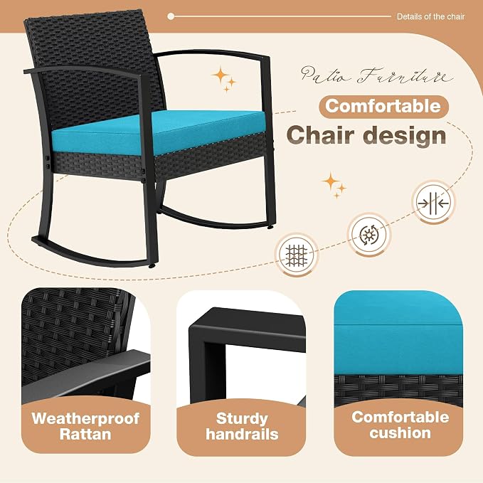 Greesum 3 Piece Outdoor Bistro Set, Imitation Rattan Conversation Set, Patio - Image 3