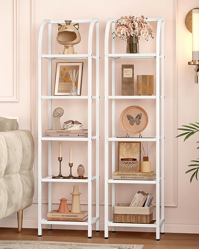 Hzuaneri Bookcase Bookshelf, Tempered Glass Arched Bookshelf - Image 4