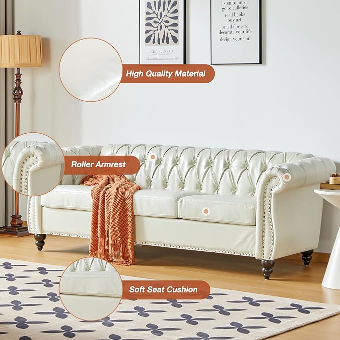 AVZEAR Leather Sofa 3 Seater Couch, Living Room Sofa Large Sofa Furniture Roll - Image 3