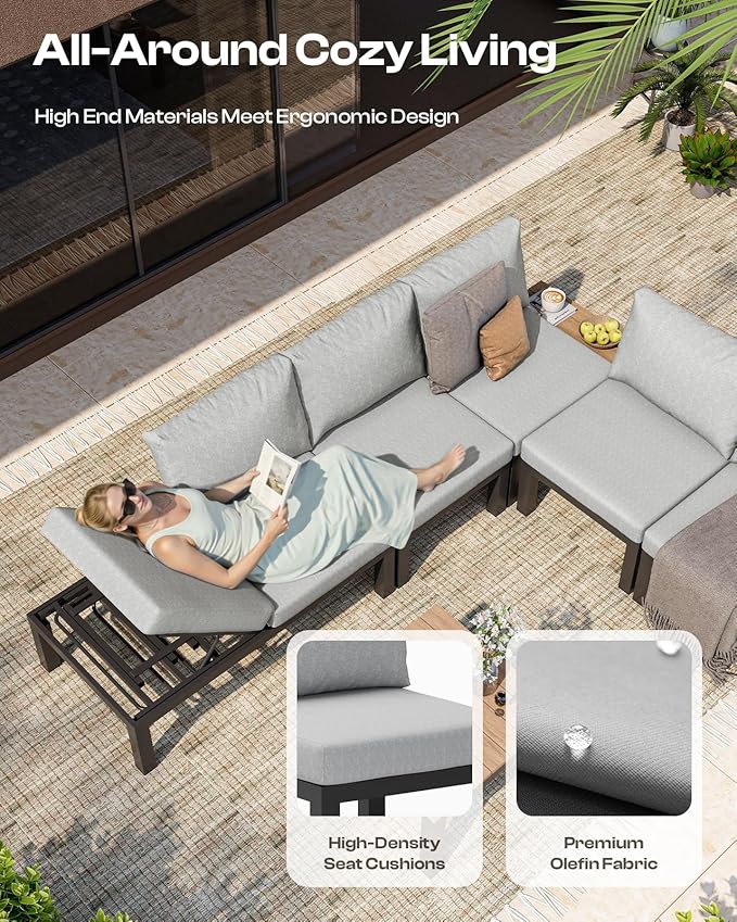 Aluminum Modular Outdoor Patio Furniture Set, 6 Seats Sectional Sofa Set - Image 4