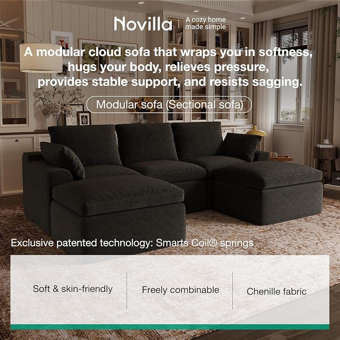 Novilla 133.8" Modular Cloud Couch, Modern Sectional Sofa - Image 3