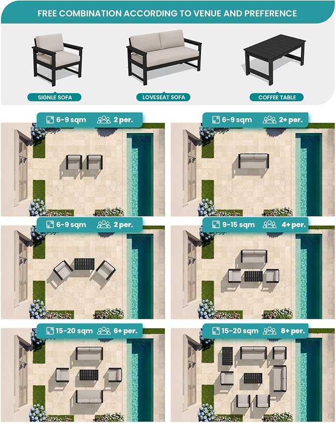 SERWALL 5 Pieces HDPE Outdoor Conversation Sofa Set - Image 9
