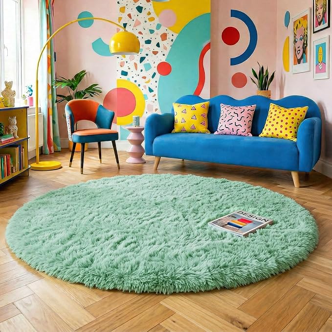 Amdrebio Sage Green Round Rug 6Ft by Amdrebio