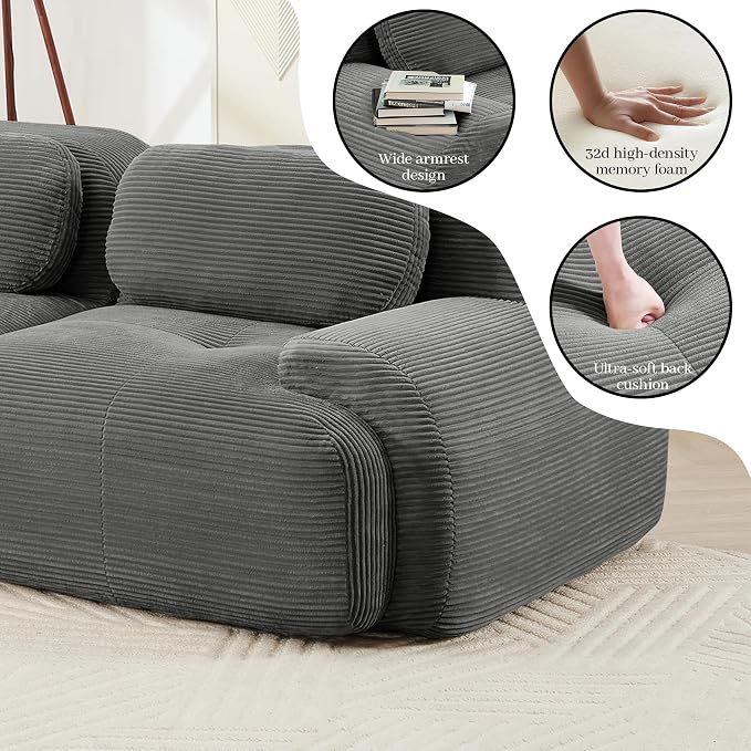 Boneless Sectional Couch, No Assembly Required, 117.3” U Shaped Modular Cloud - Image 7