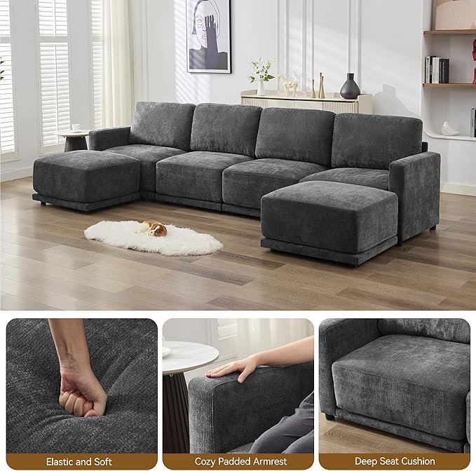 110.6" L Shaped Sectional Sofa, Modular Cloud Deep Seat Couch - Image 4