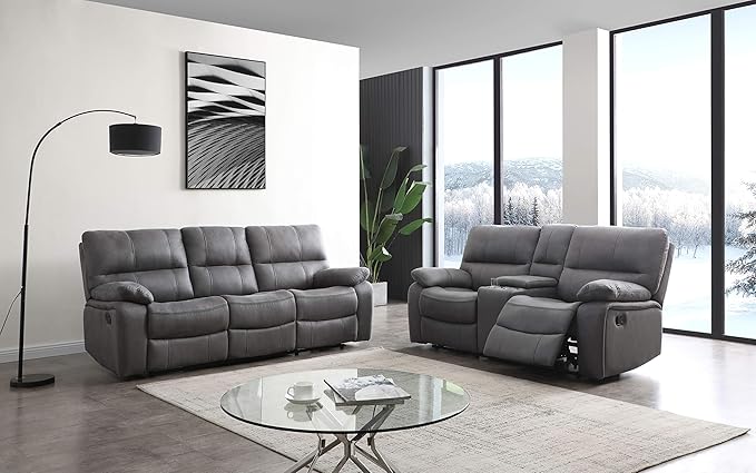 Betsy Furniture Microfiber Reclining Sofa Couch Set Living Room Set 8007 by BetsyFurniture
