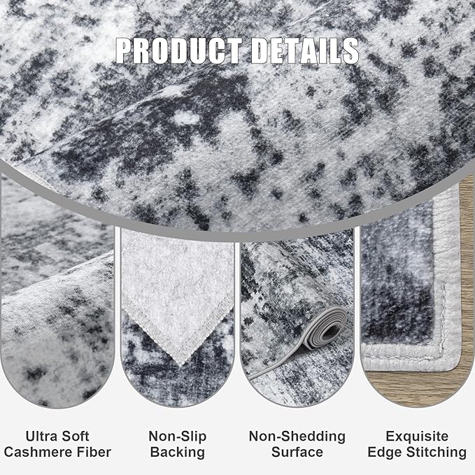 5x7 Area Rug Living Room Rug: Washable Modern Abstract Soft Thin Rug Indoor - Image 7
