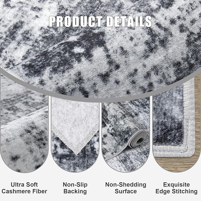 5x5 Area Rug Living Room Rug: Washable Modern Abstract Soft Thin Rug Indoor - Image 6