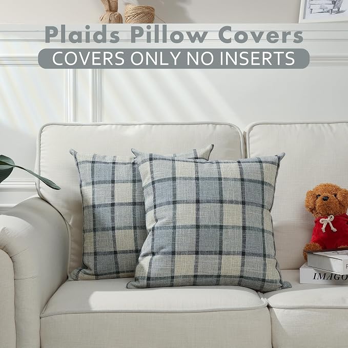 Stellhome Pack of 2 Linen Buffalo Check Throw Pillow Covers, Farmhouse Plaid - Image 5