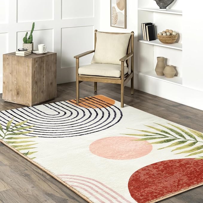 RoomTalks Mid Century Modern Washable Rug, Boho Cute Aesthetic 6x9 Area Rugs - Image 2