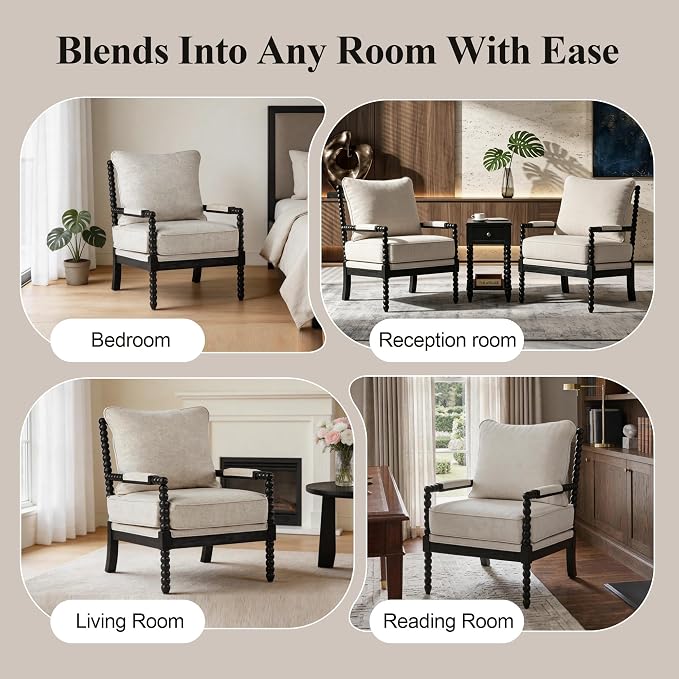DUHOME Linen Fabric Spindle Accent Chairs Set of 2, Bobbin Chair - Image 8