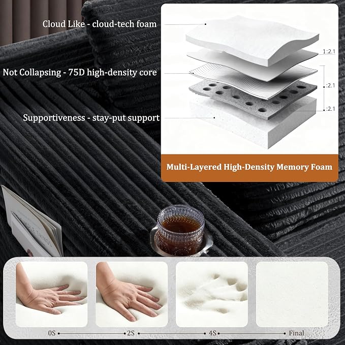 108" Oversized Cloud Sectional Couch, Comfort U Shaped Sofa - Image 8