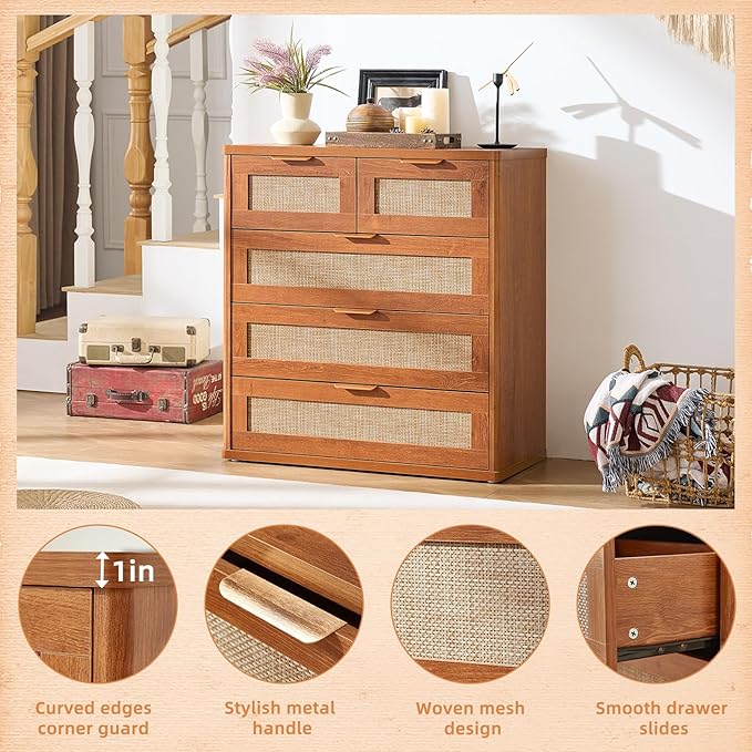 LEYAOYAO Rattan Dresser for Bedroom Set of 2, 33.5" Tall Chest of Drawers - Image 7