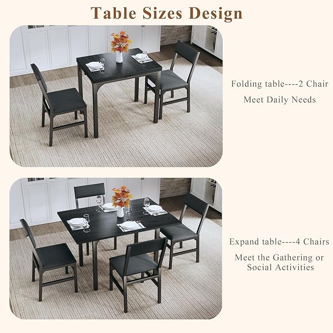 HUAHUU Dining Table Set for 4, Extendable Kitchen Table Cushion Chairs Set of 4 - Image 3