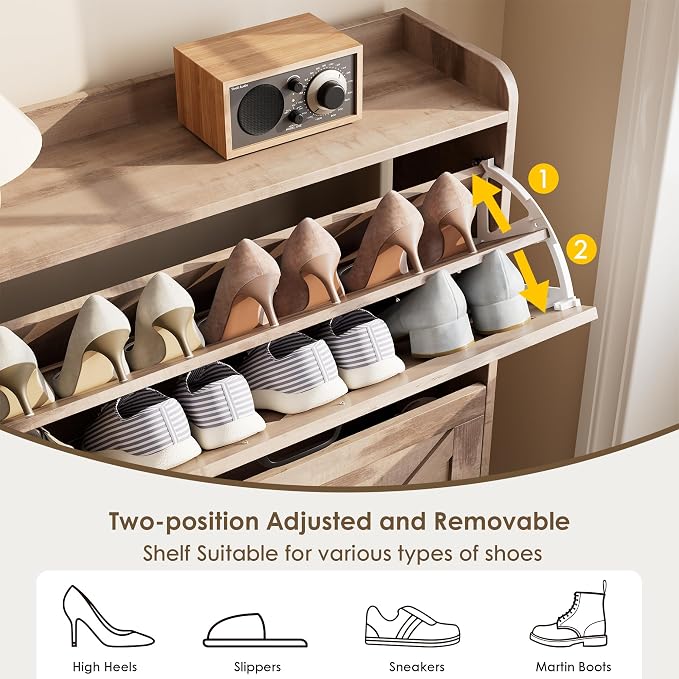 Nicetree Shoe Cabinet with 2 Flip Drawers，Freestanding Shoe Storage Cabinet - Image 7