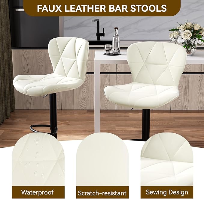 Nalupatio Modern Bar Stools Set of 2, Adjustable Faux Leather Upholstered - Image 3