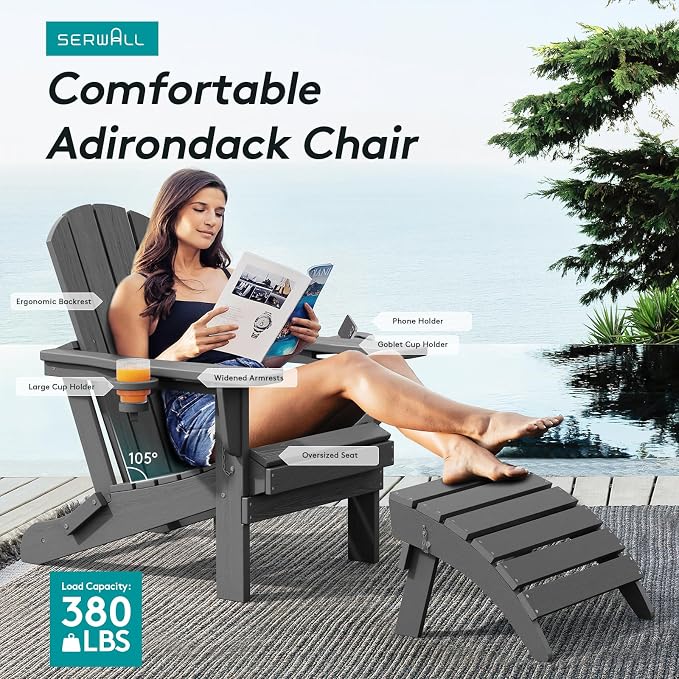 SERWALL Foldable Adirondack Chair Set of 6, HDPE Adirondack Chair - Image 6