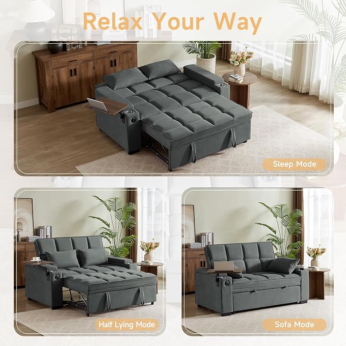 Auvsoce 65" Sleeper Sofa Bed Loveseat, Convertible Couch - Image 7
