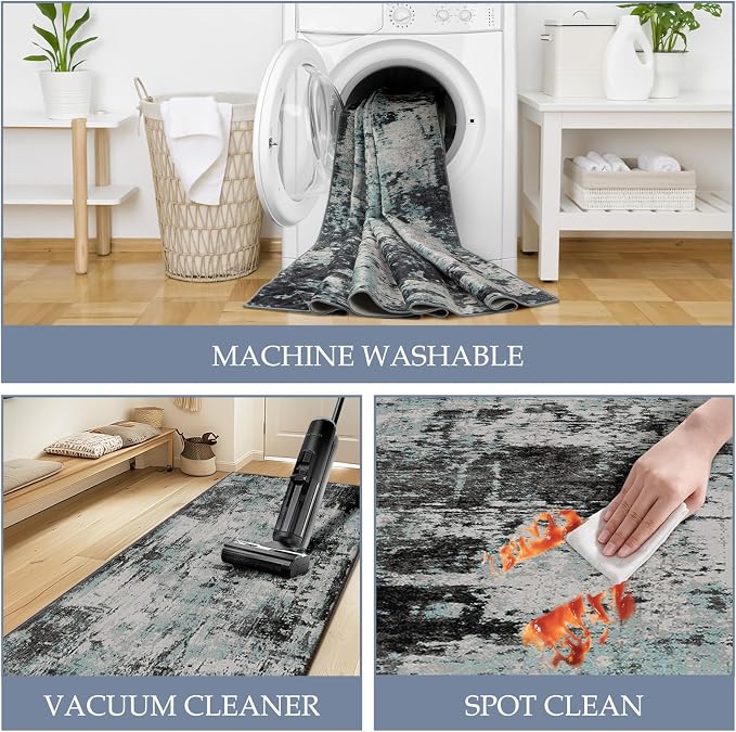 RELEANY Washable Area Rugs Square 8ft Non-Slip Modern Abstract Soft - Image 3