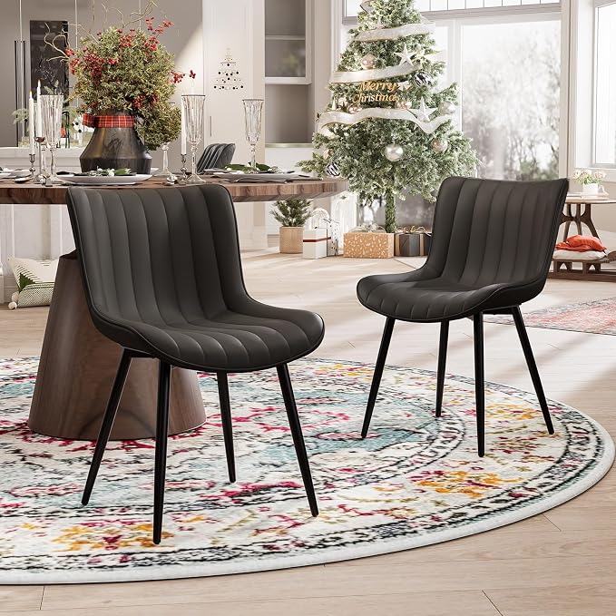 YOUNUOKE Black Dining Chairs Set of 2, Faux Leather Upholstered Kitchen & - Image 9