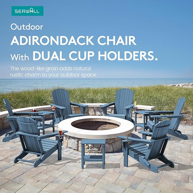 SERWALL Folding Adirondack Chair, HDPE Adirondack Chairs Set of 2, Plastic - Image 9