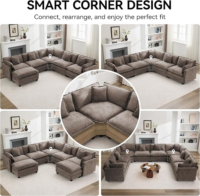 147'' Oversized U Shaped Cloud Sectional Sofa, Chenille Deep Seat Couches - Image 6