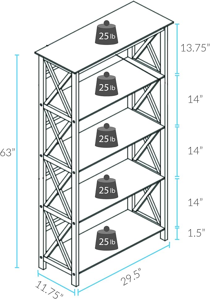 Montego 5-Shelf Bookcase-Espresso - Image 3