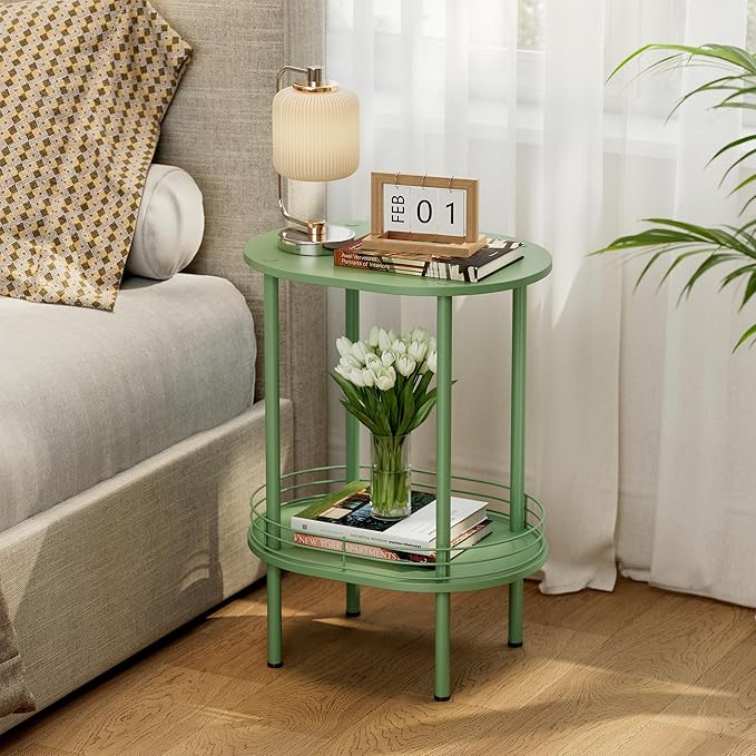 Green Side Table Set of 2, Small Modern Round Side Table - Image 2