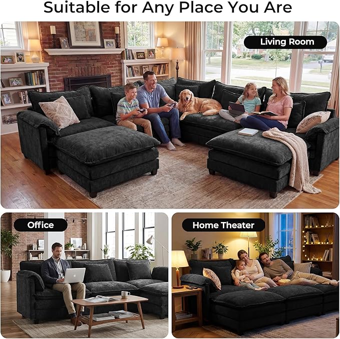 ELUCHANG 114" Oversized V-Shaped Cloud Couch Modular Sectional Sofa - Image 3
