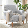 Blue Striped Linen Fabric Accent Chair, Coastal Upholstered Armchair by DMFurniture