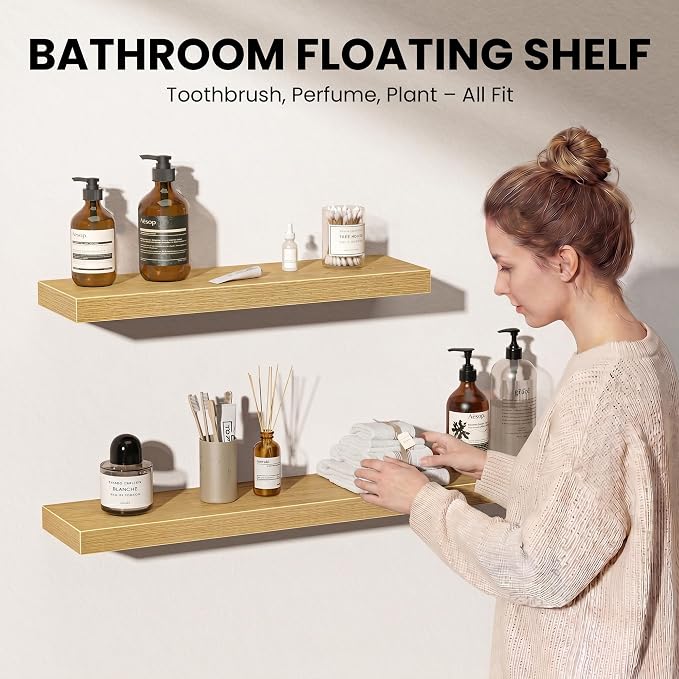 Fun Memories Floating Shelves for Wall, 9.3 Inch Set of 4 Rustic Wood Wall - Image 3