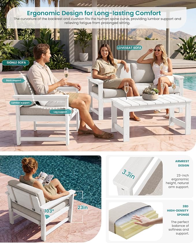 SERWALL 3 Pieces HDPE Outdoor Sofa Bistro Set - Image 2