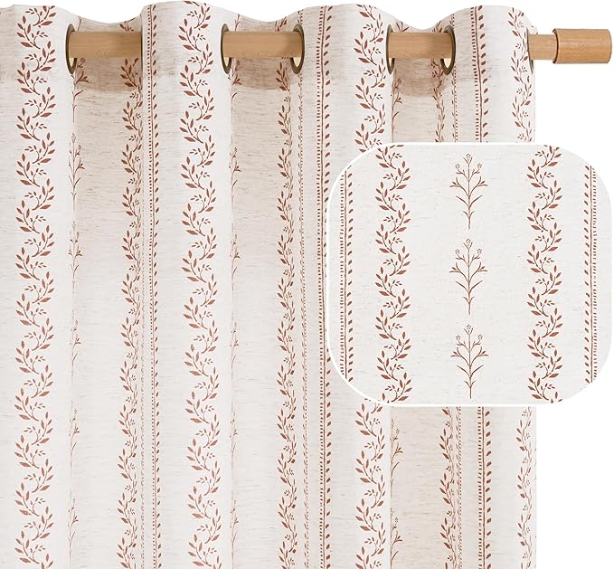 BGment Short Terracotta Boho Curtains Leaf Floral Print Cottage Core Botanical by BGment