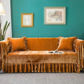 Velvet Sofa Cover Soft Decorative Luxurious Solid Exquisite Ruffle Trim by GLORYSEASON