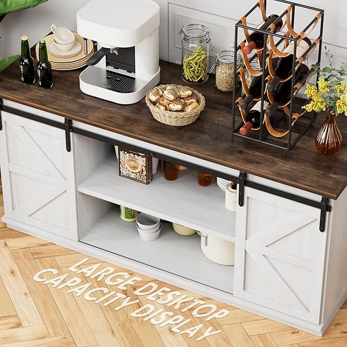 Shahoo Farmhouse Sideboard Buffet Cabinet, Coffee Bar Storage - Image 4