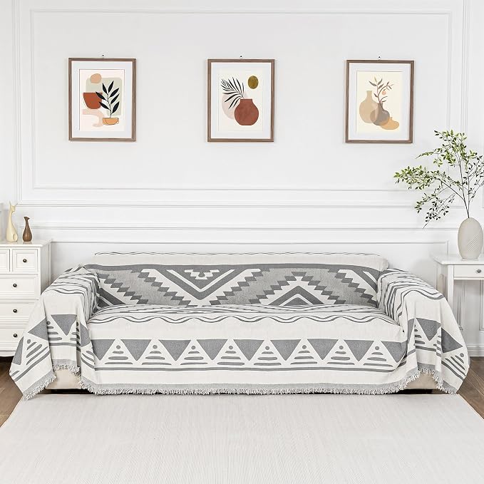 MYSKY HOME Sectional Couch Cover Grey Boho Geometric Sofa Covers by MYSKYHOME