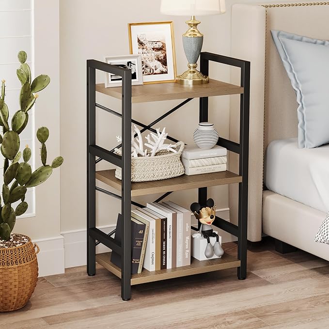Homeiju Bookshelf, 3 Tier Industrial Bookcase, Metal Small Bookcase, Rustic - Image 6