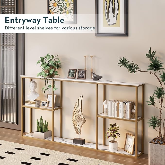 WOHOMO Gold Console Table, 3-Tier Small Entryway Table - Image 2
