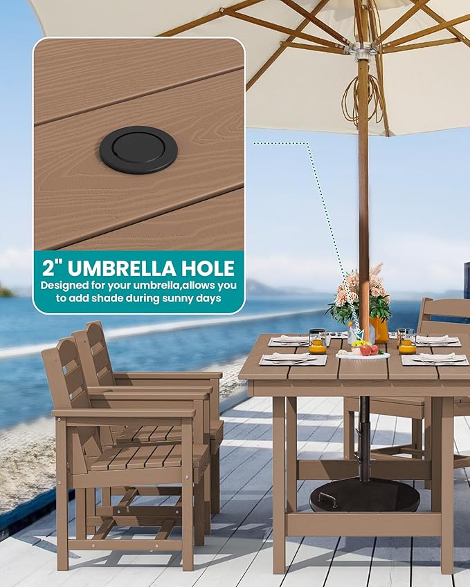 SERWALL Outdoor Dining Set for 6, HDPE Furniture - Image 2