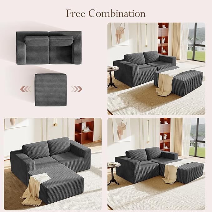 Vesgantti 80" Modular Sectional Sofa, Corduroy Cloud Couch - Image 7