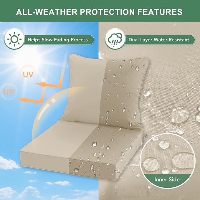 Summsun Outdoor Chair Cushions, Waterproof Backrest and Deep Seat Cushion Set - Image 3
