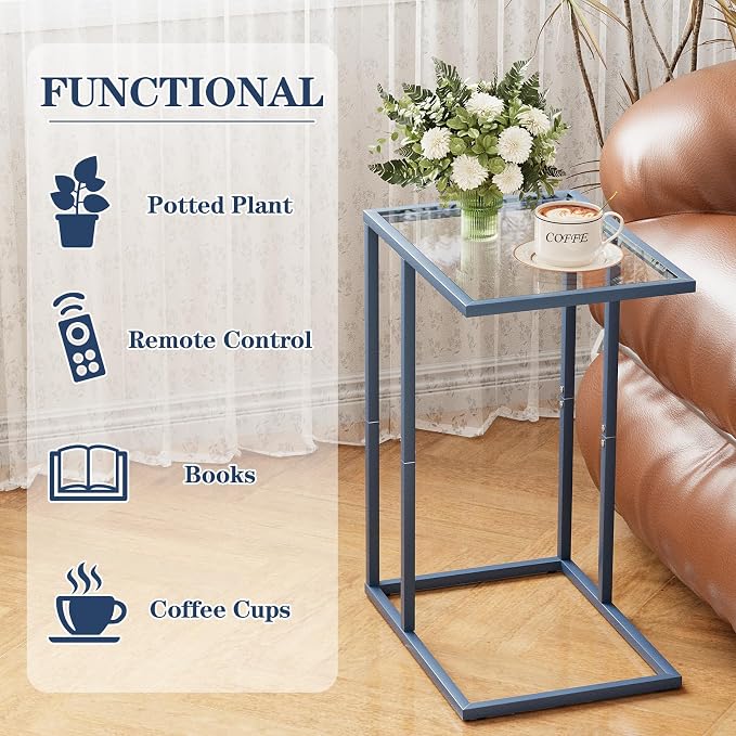 C Table End Table, Glass Couch Side Table, Tempered Glass Snack Side Table - Image 4