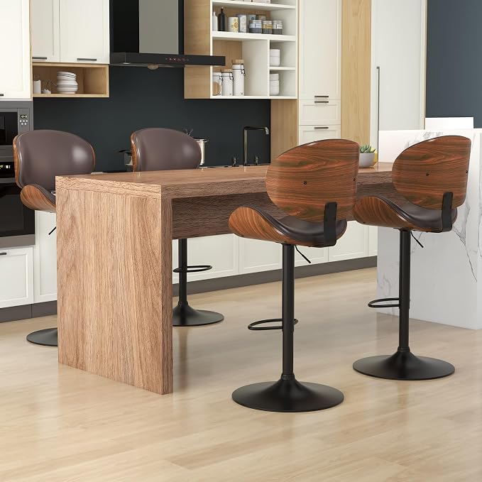 KCC Bar Stools Set of 4, Swivel Adjustable Height Barstools, PU Leather - Image 6