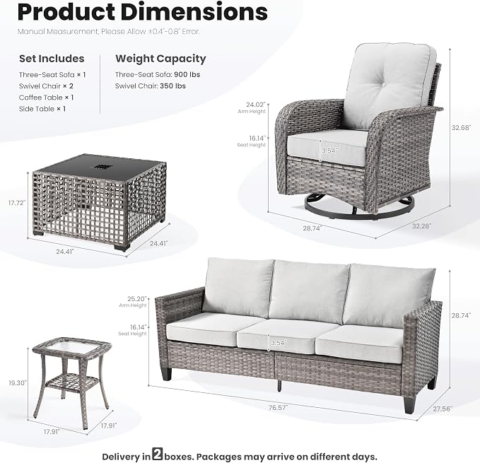 ovios 5 Pieces Patio Furniture Set, Outdoor Wicker Sofa Couch - Image 3