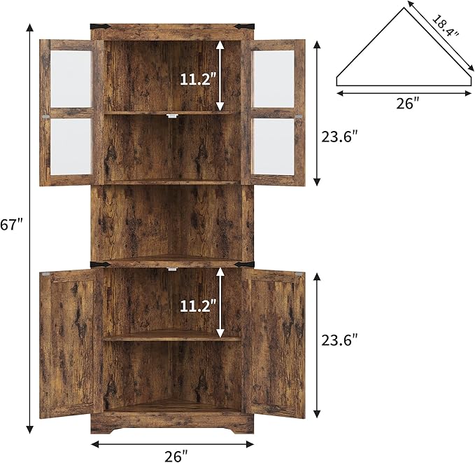 GarveeHome 67" Tall Corner Storage Cabinet, Farmhouse Corner Hutch Display - Image 2