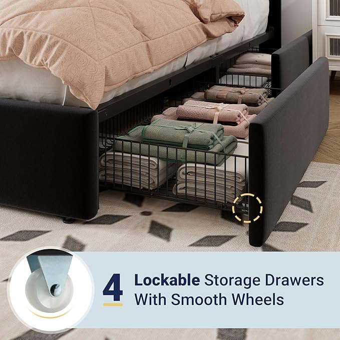 Allewie King Size Storage Bed Frame, Vertical Channel Tufted Adjustable - Image 5