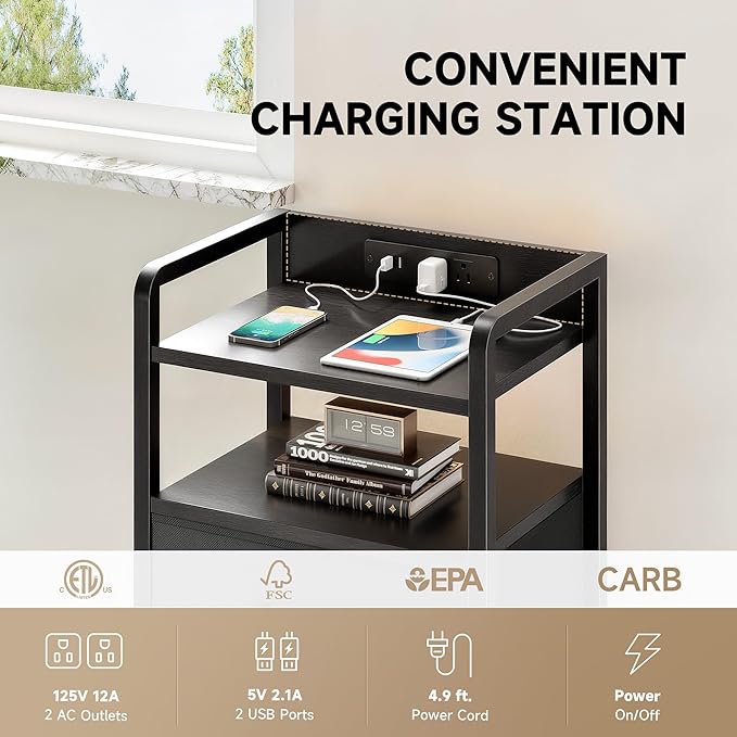 Lazzanto Night Stand Bedside Charger Bedroom - Image 5