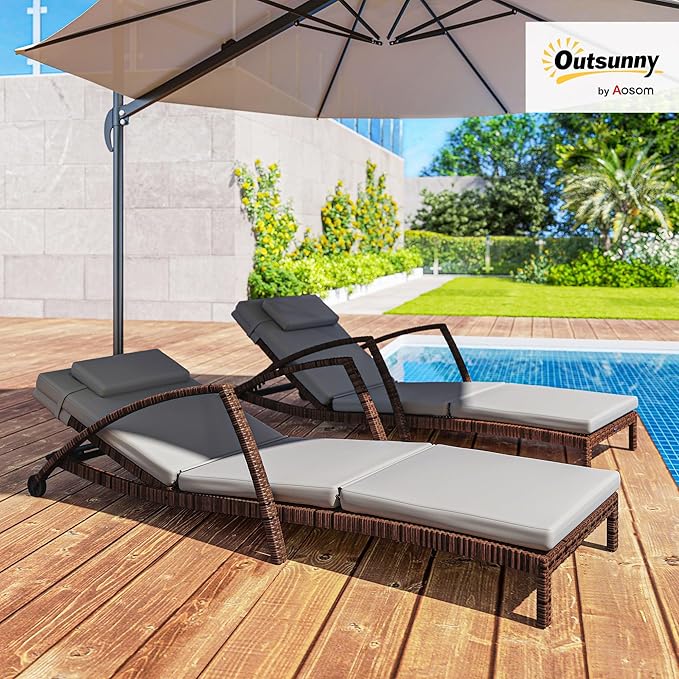 Outsunny Wicker Chaise Lounge Chair Outdoor Set of 2, 5-Position Adjustable - Image 2