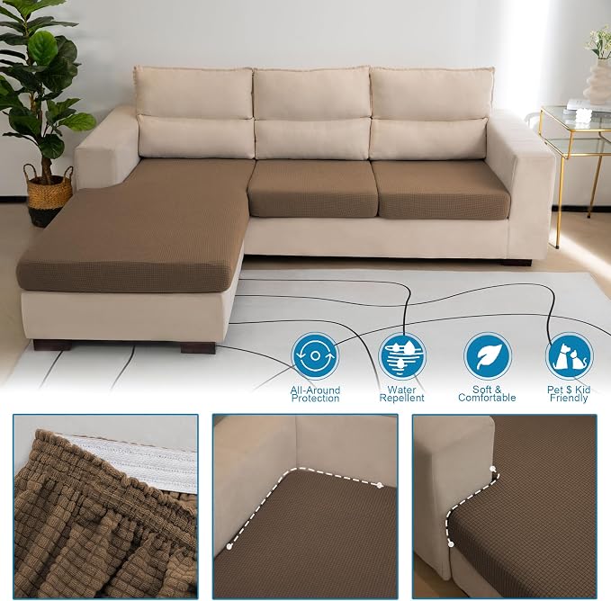 Water Repellent L Shaped Couch Covers 4 Pieces Sofa Seat Cushion Slipcovers - Image 5